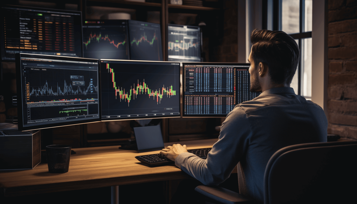 trading for beginners, a man stock trading on his trading setup